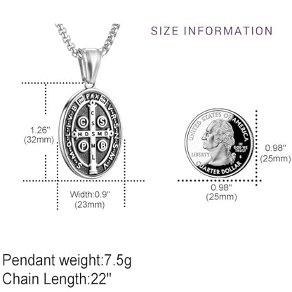 St Benedict Exorcism Medal Necklace for Men Catholic Cross Pendant - color: Silver-2