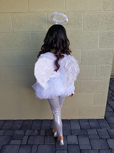HANDIC Angel Costume Wings and Halo Adult Angel Costume Wings for Kids Girls Woman Halloween (White)