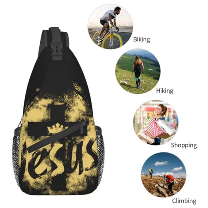Jesus Cross Sling Backpack Travel Hiking Daypack Crossbody Sling Bag Adjustable Chest Shoulder Bag For Men Women - color: Jesus Cross 1