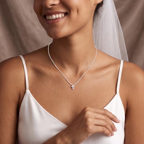 S925 Sterling Silver Mini Cross Necklace for Women - Box Chain Tiny Cross Pendant Necklaces for Women Trendy Jewelry Christian Baptism Religious Faith Jewelry Gifts 16-22 Inches
