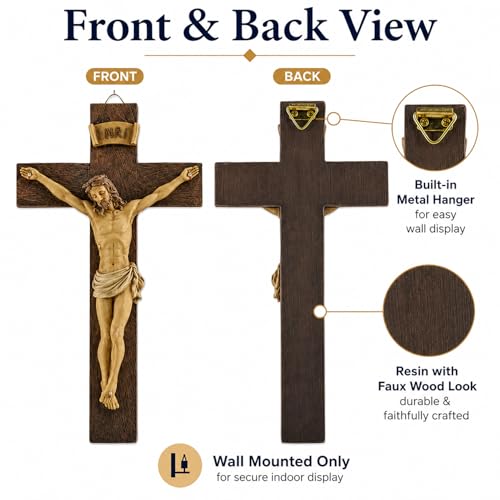 Jesus Crucifix Wall Cross, Resin Catholic Hanging Decor, 9.05 Inch