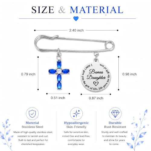 Ralukiia Something Blue Gifts for Bride, Blue Cross Bridal Bouquet Charm Pin with Pearl, Christian Wedding Keepsake, Bridal Shower Gift, Wedding Day Accessory for Daughter Bride - color: Bonus Daughter
