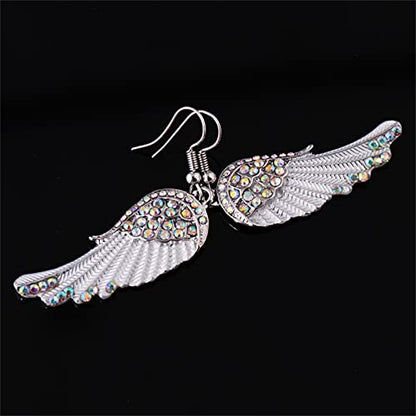 coadipress Angel Wing Earrings for Women Unique Silver Plated Fairy Feather Guardian Dangle Drop Hook Earrings Jewelry - color: White Wing