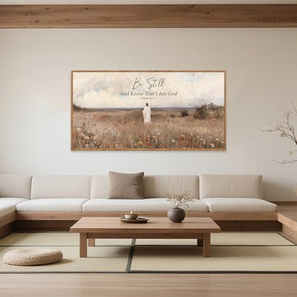 Aurlan Be Still And Know Psalm 46:10 Framed Canvas Wall Art 40x20 Inch - color: Psalm 46:10 Be Still And Know That I Am God, size: 40"L x 20"W