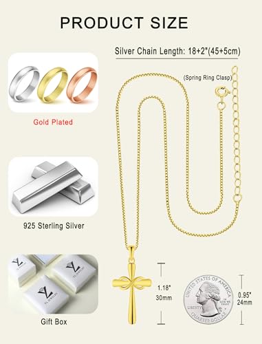 YL Cross Necklace 925 Sterling Silver Infinity Pendant Ankh Criss Jewelry for Women - color: B: all 18k gold