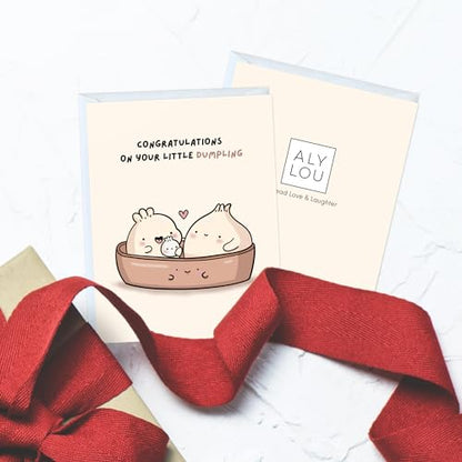 New Baby Card - Punny Funny Greeting Card New Parents, Mom-to-Be, Baby Shower, Congrats, Pregnancy Announcement, Blank Inside (Congratulations On Your Little Dumpling) - color: Congratulations On Your Little Dumpling