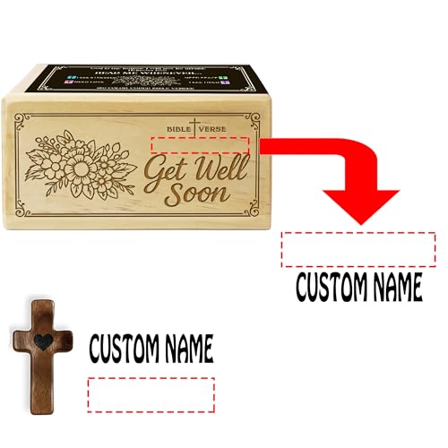 Personalized Get Well Soon Bible Verse Box with 150 Color-Coded Scripture Cards, Custom Name Prayer Box with Wooden Pocket Cross, Read Me Whenever Cards, Christian Encouragement Gift - color: Get Well Soon