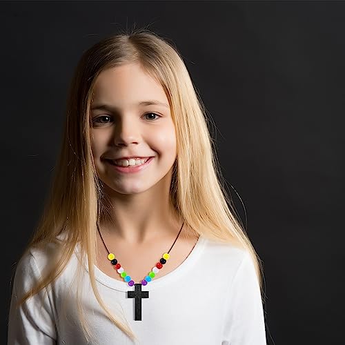 Kathfly 261 Pcs Wood Cross Necklace, Sunday School Crafts for Kids, Black - color: Black