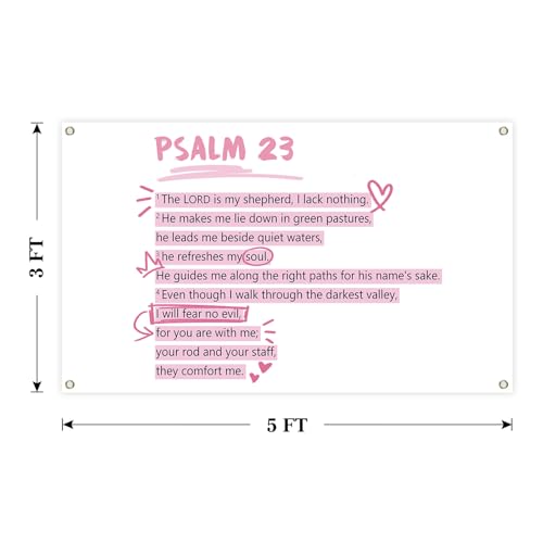 Pink Christian Tapestry Psalm 23 Bible Verses 3x5 Ft Wall Art Pink Tapestry Christian Gifts for Teen Girls & Women, Home Bedroom Wall Art Decor