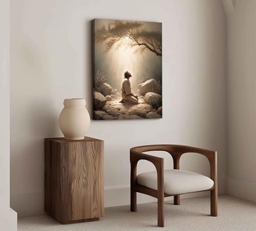 CXKAWM Jesus in Gethsemane Wall Art, Christian Canvas Prints, 24x36in - color: Jesus Prayers Wrapped Canvas, size: 24x36in