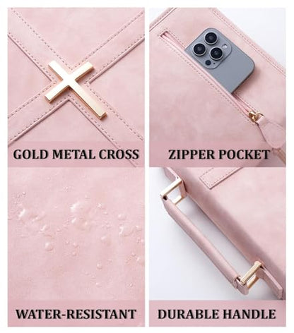 Vegan Leather Bible Cover Case, Bible Bag for Men Women, Gift Box Packaging - color: Pink
