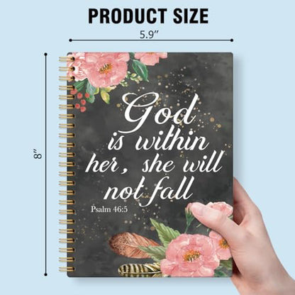 God Is Within Her, She Will Not Fall Hardcover 160 Pages Lined Spiral Notebooks, Flowers Journal, Christian Bible Journal Notebooks, Team Diary, Employee Appreciation Gifts for Coworker Mentor - color: Multi