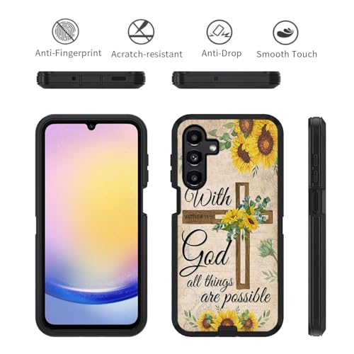 Case for Samsung Galaxy A17 5G / A16 5G, Heavy Duty 3 in 1 Hybrid Hard PC & Soft Silicone [Military Grade] Shockproof Drop Protection Case, Christian Cross Quote Bible Verse Matthew 19:26 - color: Christian Cross Quote Bible Verse Matthew 19:26, size: Gal