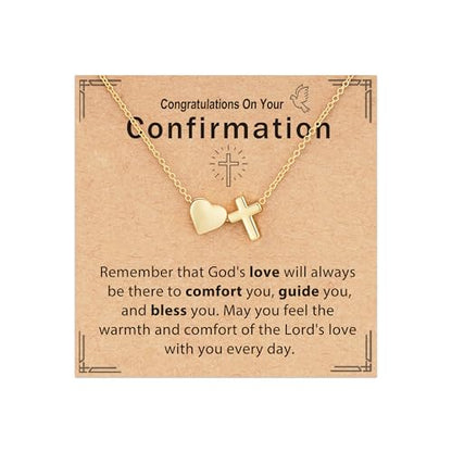 Baptism Gifts for Girls, 14K Gold Plated Heart Cross Necklace for Daughter Granddaughter Niece Sister Confirmation First Communion Christian Religious Gifts 16+3 Inches - style: Confirmation Heart Cross Necklace