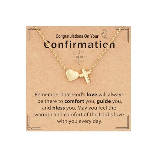 Baptism Gifts for Girls, 14K Gold Plated Heart Cross Necklace for Daughter Granddaughter Niece Sister Confirmation First Communion Christian Religious Gifts 16+3 Inches - style: Confirmation Heart Cross Necklace