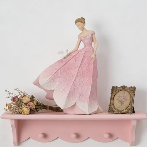 Guichifun Pink Leaf Angel Girls Fairy Statue, 8.5 x 5.25 x 12 Inch - color: Pink-bird, size: Large
