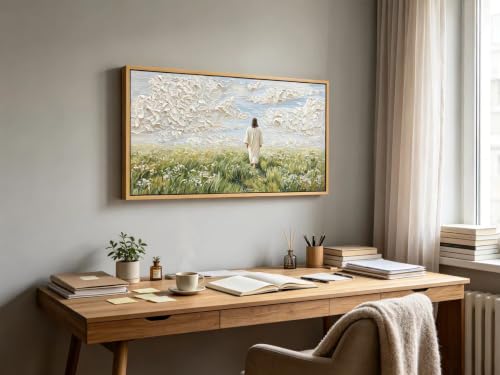 KIRFOLUC Jesus Canvas Wall Art Large Framed Textured Print Painting - color: Jesus, size: 40"L x 20"W