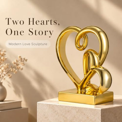 Anniversary Wedding Couples Gift Gold Hearts Resin Statue Decor - color: Gold