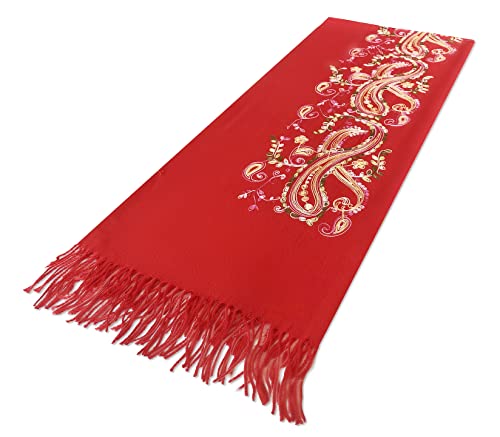 Urban CoCo Embroidered Scarf for Women, Tassel Shawl, Soft Lightweight Wrap - color: #1-red