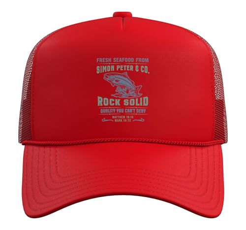 Christian Faith Jesus Simon Peter Funny Seafood Bible Verse Trucker Hat with Adjustable Mesh Back - color: Red