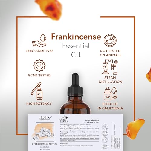 HBNO California Bottled Frankincense Essential Oil (Serrata) 4 fl oz (120ml) - Natural & Premium Grade Frankincense Oil Essential Oil, - size: 4 Fl Oz (Pack of 1)