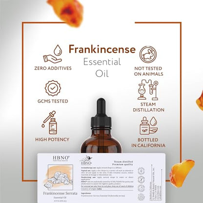 HBNO California Bottled Frankincense Essential Oil (Serrata) 4 fl oz (120ml) - Natural & Premium Grade Frankincense Oil Essential Oil, - size: 4 Fl Oz (Pack of 1)