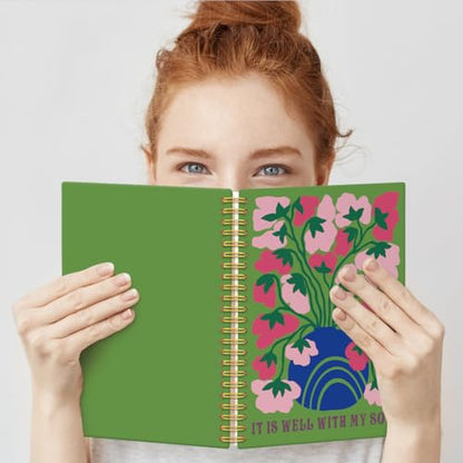It Is Well with My Soul Hardcover 160 Pages Lined Spiral Notebooks, Christian Bible Journal Notebooks, Coquette Christian Scripture Office Inspirational Supplies Gifts for Women Coworker Mentor - color: Multi & Green & Red