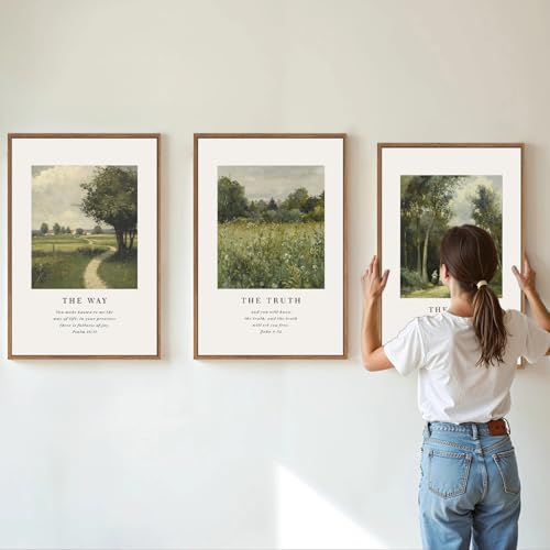 KaiWithYuan Christian Scripture Framed Canvas Wall Art Set, Jesus Bible Verse Posters Wall Decor, Vintage Monet Nature landscape Art Paintings for Living Room Bedroom Dining Room Prayer Room 16"x24"x3 - color: Christian Scripture