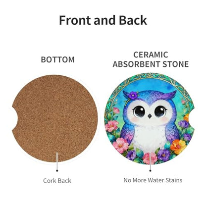 Owl 2 Pack Car Cup Holder Coasters Absorbent Ceramic Drink Coasters - color: Yellow