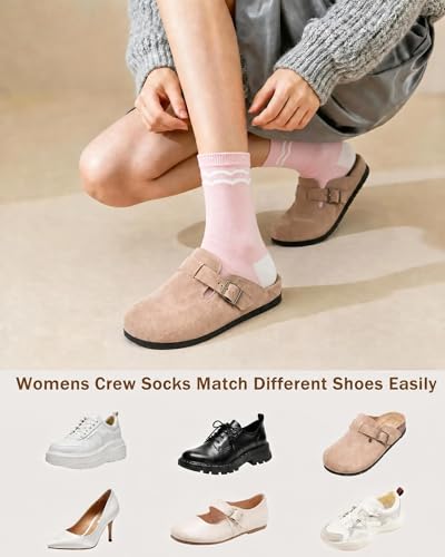 6 Pairs Crew Socks for Women, Soft Cute Funny Cotton Socks - color: Sky Candy