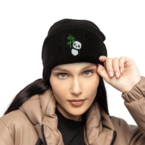 Cat Dad Beanie Hat Winter Cuffed Knit Hat Skull Watch Cap Embroidery Fisherman Beanies for Women Men Unisex - color: Panda