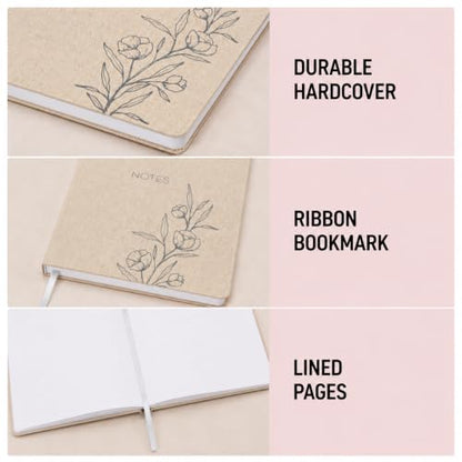 WORLD TRAVELER Large Lined Journal Notebook 256 Ruled White & Ivory Pages - color: Linen Floral