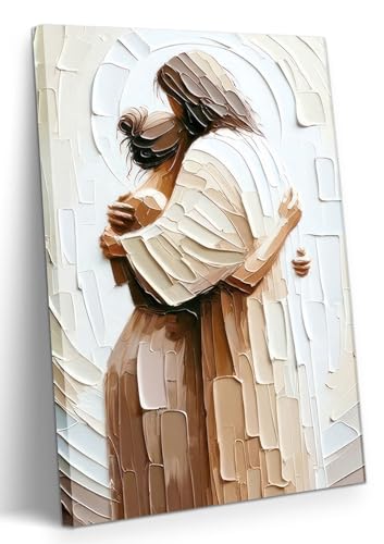 Jesus Embracing Woman Canvas Wall Art, Safe in His Arms Pictures Canvas Print Posters Wall Decor, Christian Wall Art Home Decor for Living & Prayer Room 12x16 inch Framed - color: Jesus protects, size: 16"L x 12"W