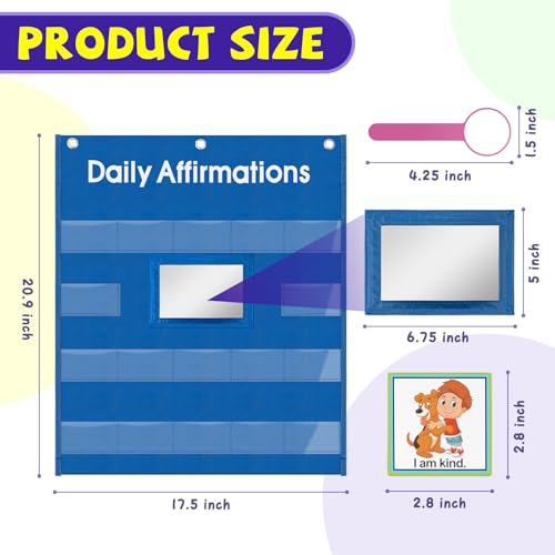 Daily Affirmation Pocket Chart with Mirror for Classroom - size: Daily Affirmations