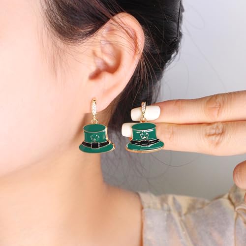 Generic St. Patrick's Day Clover Hat Dangle Earrings for Women, Green Lucky Shamrock Drop Earrings, Fish Hook Alloy Charm Jewellry, Celtic Heritage Gift for GF YA5717 - color: Green