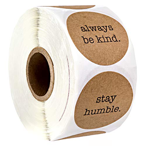 Be Kind Kraft Stickers / 500 Motivational Uplifting Stickers / 6 All Occasion Good Human Label Designs / 1.5" Round Brown Kraft Envelope Seals/Made in The USA - color: Kraft Be Kind