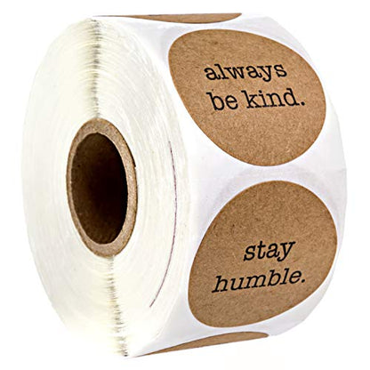 Be Kind Kraft Stickers / 500 Motivational Uplifting Stickers / 6 All Occasion Good Human Label Designs / 1.5" Round Brown Kraft Envelope Seals/Made in The USA - color: Kraft Be Kind