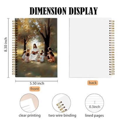 bitCNY Christian Notebook 5.5x8.3 Inches – Jesus with Children Illustrated Faith Journal, Religious Spiral Notebook for Bible Study or Gifts - color: white-Jesus with Children
