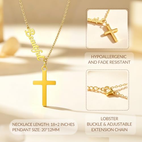 Faith Gold Cross Necklace for Women Christian Religiou Confirmation Jewelry - color: Beautiful Gold