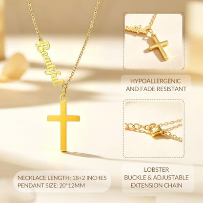 Faith Gold Cross Necklace for Women Christian Religiou Confirmation Jewelry - color: Beautiful Gold