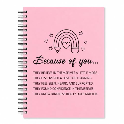 Because of You Pink Spiral Notebook, Teacher Appreciation Journal - color: Pink13