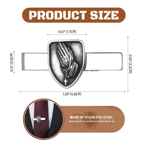 Stainless Steel Tie Clip for Men: Christian Cross Lion Compass Tie Bar Business Tie Clasp for Wedding Office Meetings Graduation - style: Praying Hands Tie Clip