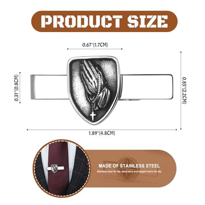 Stainless Steel Tie Clip for Men: Christian Cross Lion Compass Tie Bar Business Tie Clasp for Wedding Office Meetings Graduation - style: Praying Hands Tie Clip