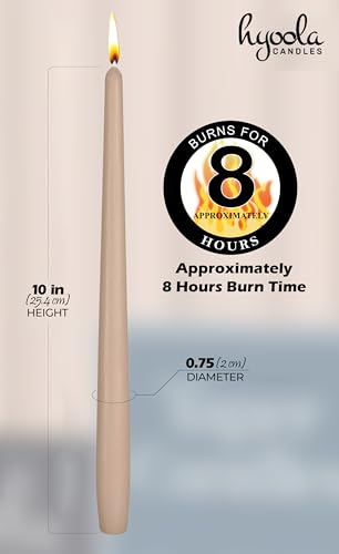 Hyoola Tall Taper Candles - 10 Inch Sahara Beige Unscented Dripless Taper Candles - 8 Hour Burn Time - 4 Pack - color: Sahara Beige, size: 10 Inch