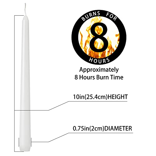 Tuyai 36 Pack Tall White Taper Candles, 10 inch (H) Dripless, Unscented Dinner Candle, Smokeless Taper Candles, Paraffin Wax with Cotton Wicks, 8 Hours Burn Time - size: 36 Pack