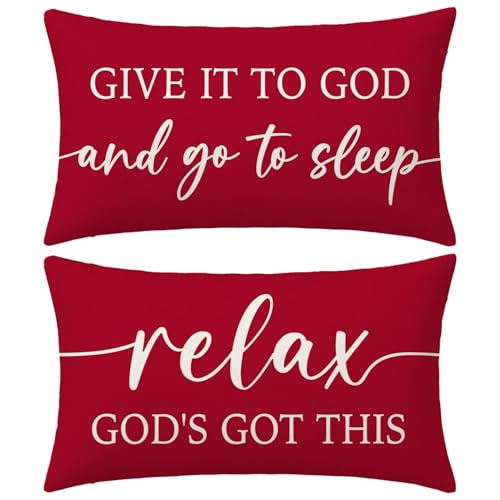 Red Christmas Pillow Covers 12x20 Inch Set of 2, Christian Decor - color: Red