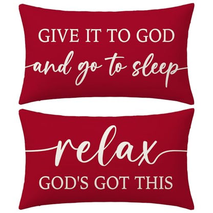 Red Christmas Pillow Covers 12x20 Inch Set of 2, Christian Decor - color: Red
