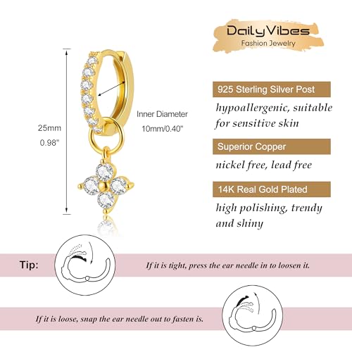 DAILY VIBES Cute Butterfly Star Cross Heart CZ Dangle Earrings for Women - color: Gold Four Stones