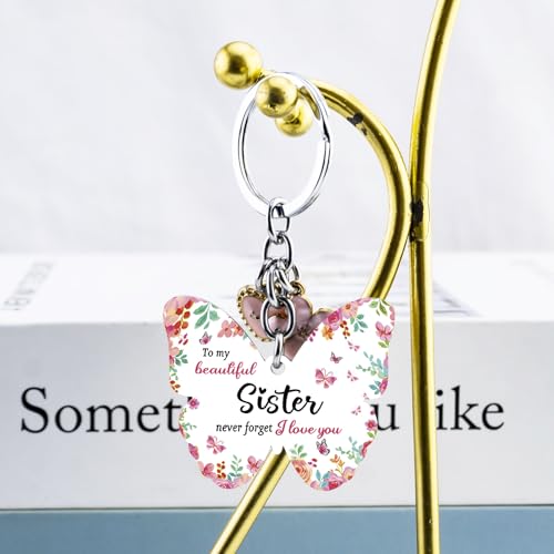 OEHEDOU Butterfly Gifts Keychain For Women Men Family Members Memorial Gift - color: Pink Sister