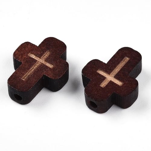 SUNNYCLUE 1 Box 80Pcs Wood Cross Beads Cross Wooden Beads Mini Crucifix Charms Brown Christmas Easter Wood Loose Spacers for Jewelry Making DIY Rosary Earrings Necklace Bracelets Women Adults - color: Saddle Brown